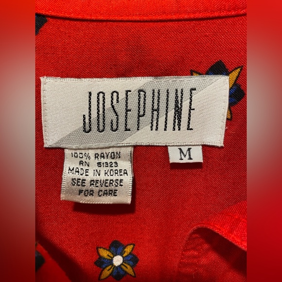 VTG Josephine Red Patterned Button-Up Long-Sleeve Shirt With Pockets - Size Med - Picture 9 of 10